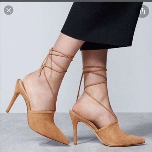 Aldo “Carolina” Faux Suede Tan Mule with Straps on the Legs (Size: 8.5) - Picture 1 of 16